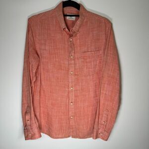 Surfside Supply Men’s Button-Up Shirt Coral Orange Textured Weave Cotton Casual